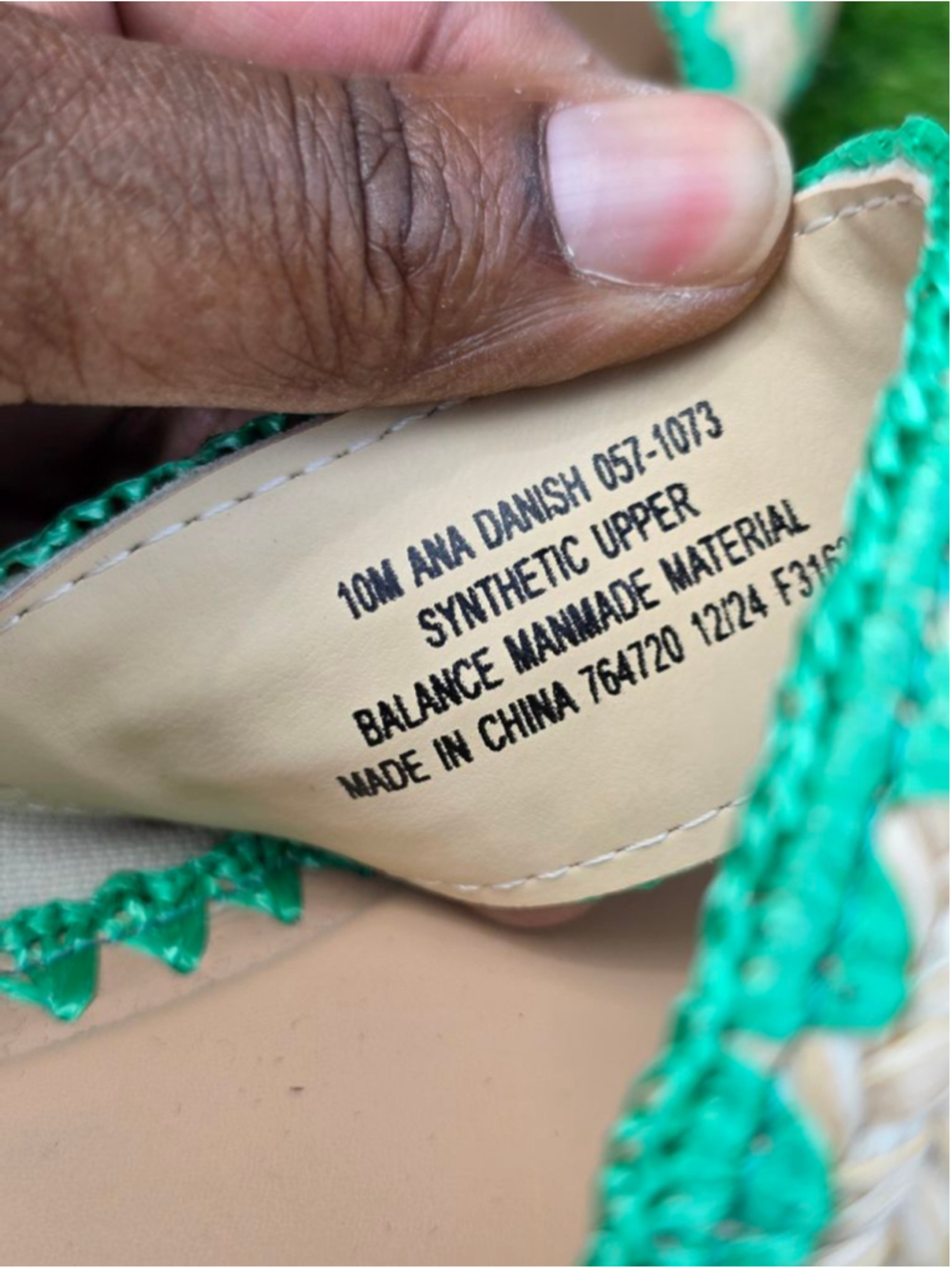 ANA Beige & Green Woven Slide Sandals Women’s Size 10 - Picture 6 of 7